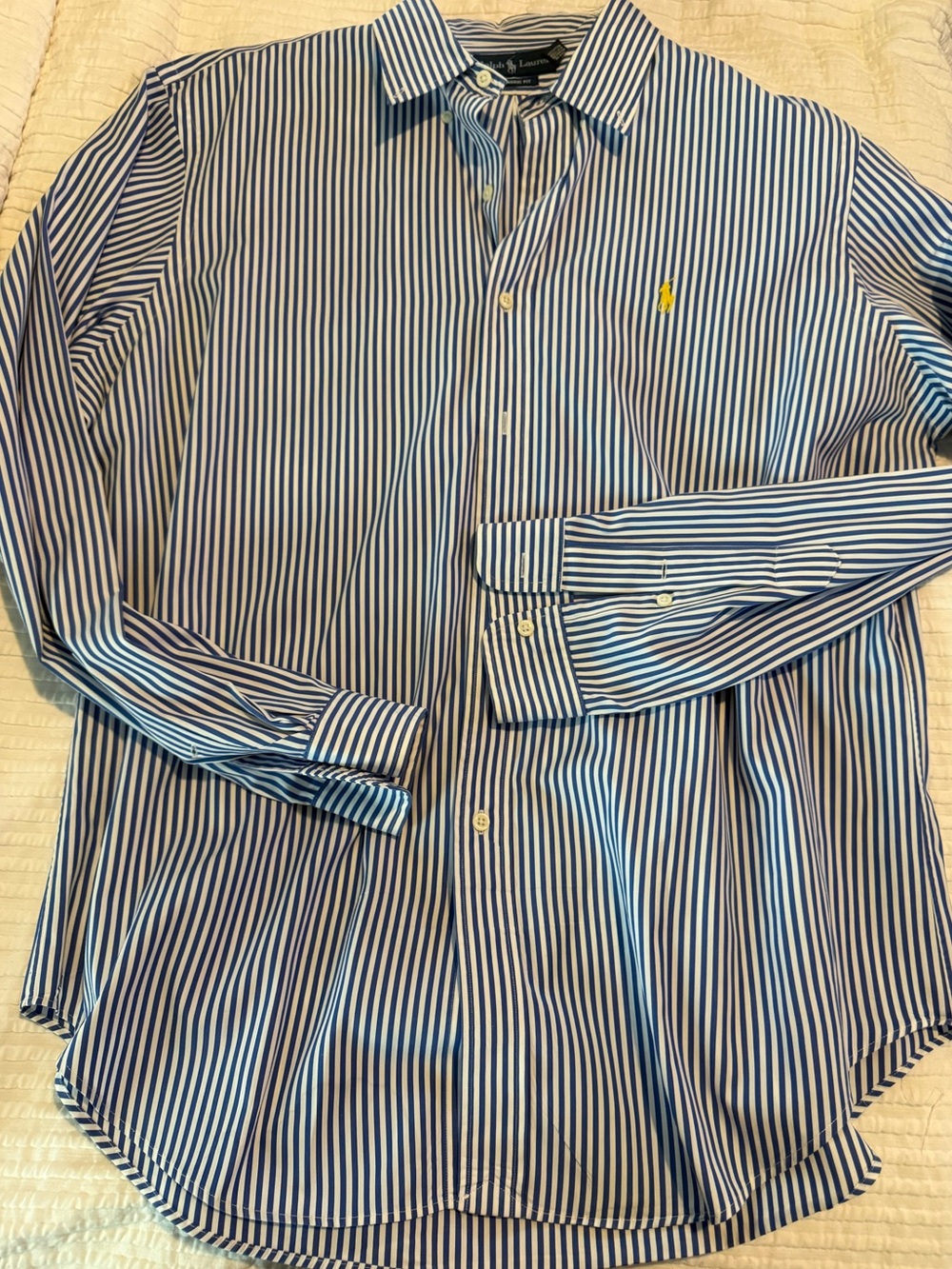 Ralph Lauren Blue & White Striped Men's Dress Shirt Cotton EUC 1061